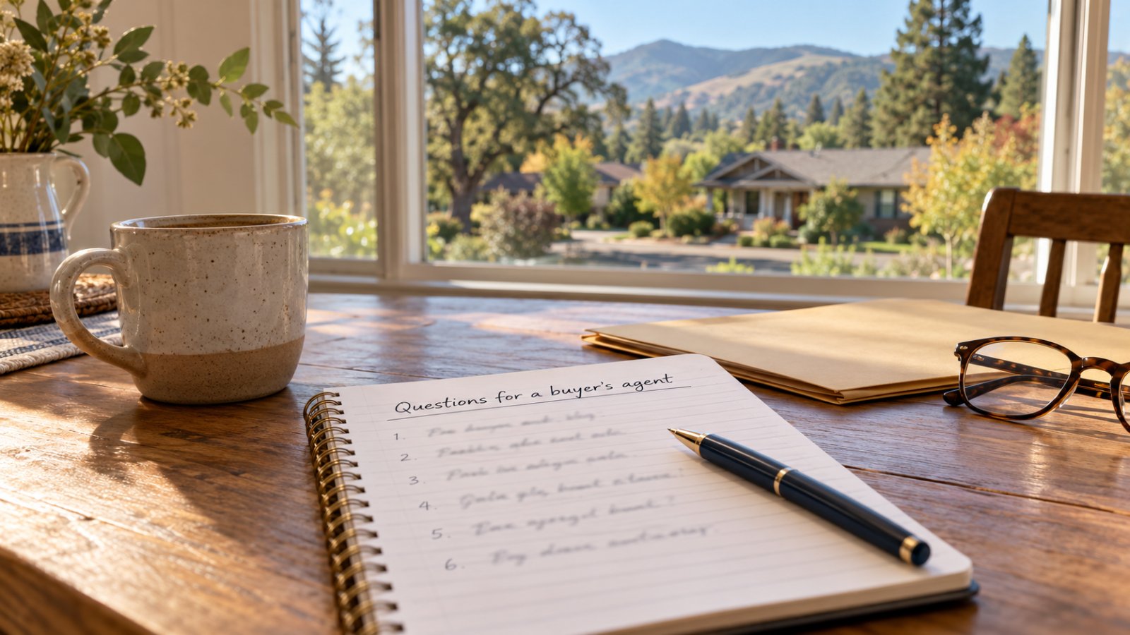 Notepad with questions for interviewing a buyer’s agent in Grants Pass, Oregon