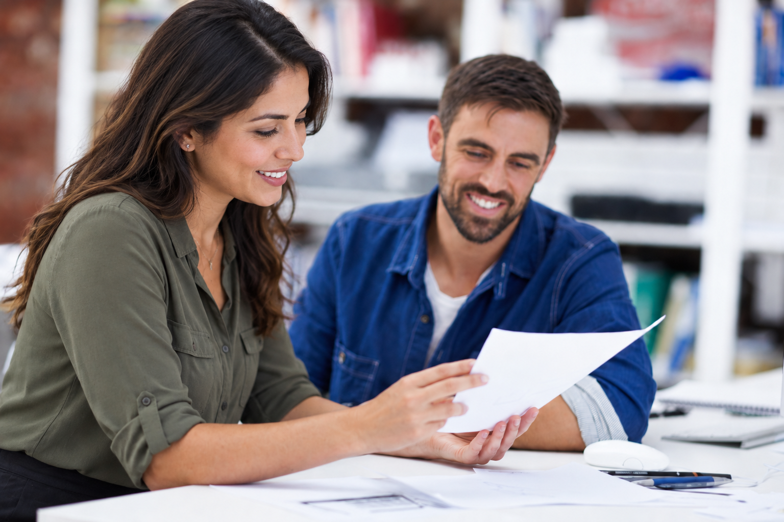 Homeowners reviewing a comparative market analysis at a table with their broker.